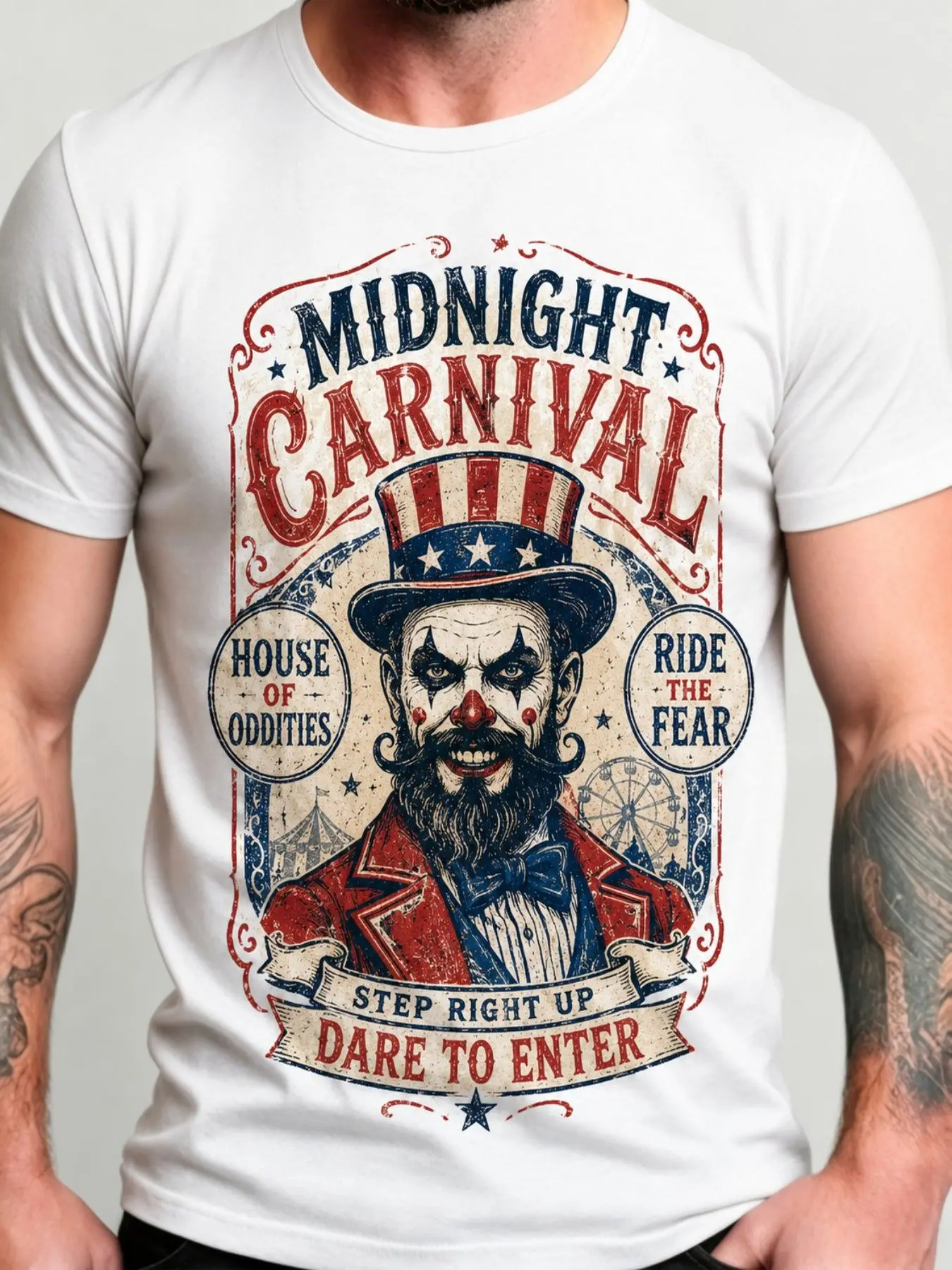 Men'S Short Sleeve Vintage Midnight Carnival Circus Clown Graphic Print T-Shirt