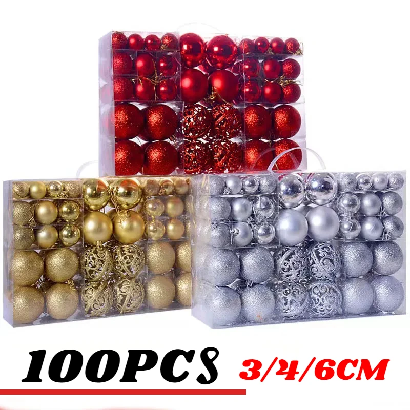 

100PCS Christmas Balls Shatterproof Unbreakable 6/4/3cm Plastic Balls Baubles Bulk Christmas Ornaments Set for Tree Decorations