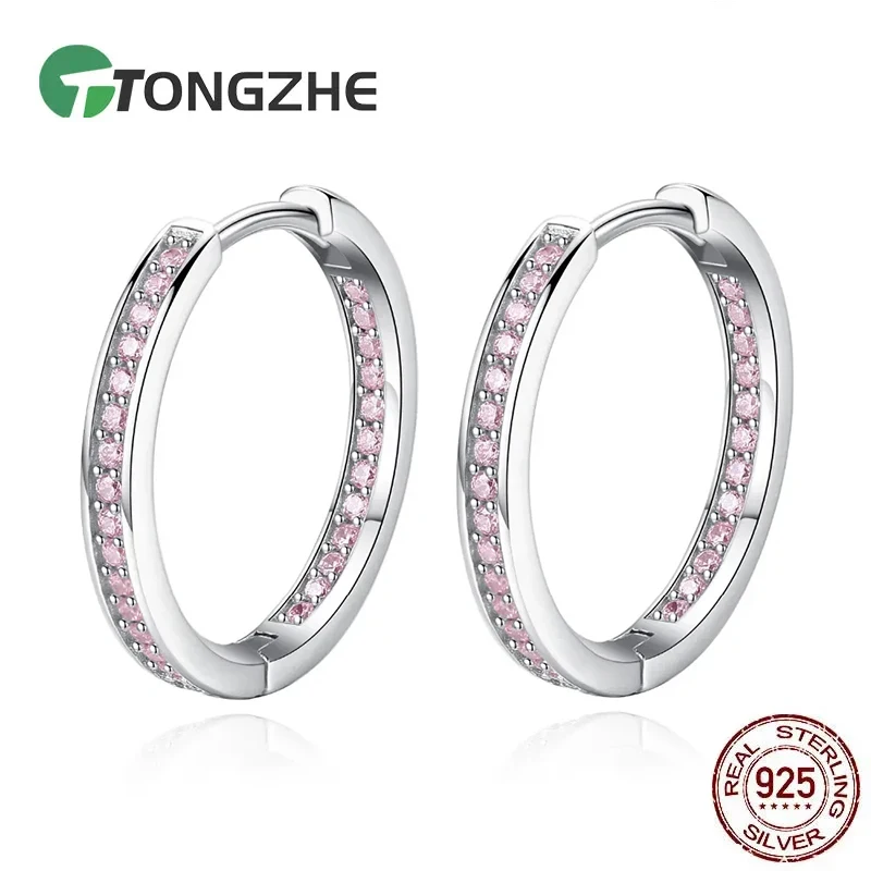 

Маленькие серьги-кольца TONGZHE из чистого серебра 925 пробы для женщин, круглые, розовые, белые, с фианитами, уникальные серьги, роскошные ювелирные изделия Brinco