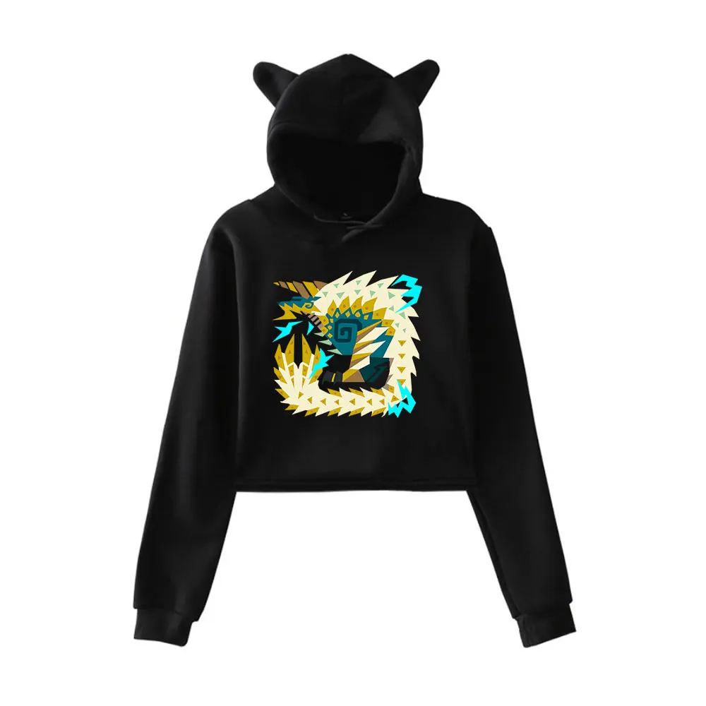 

Zinogre Monster Kanji Monster Hunter Wilds Merch Trendy Hoodies Sweatshirt for Girls Cat Ear Crop Pullover Daily Wear