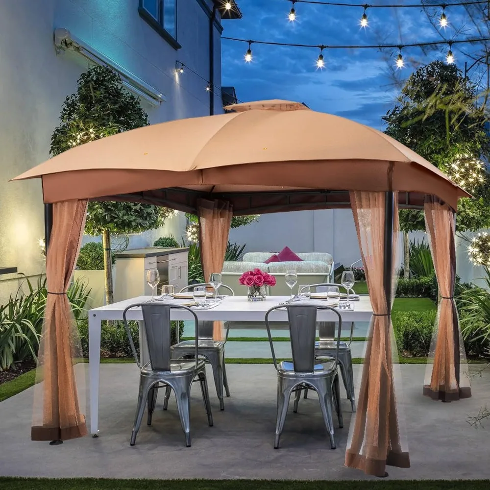 

10x10 Outdoor Gazebo, Double Vent Canopy Gazebos, Outdoor Gazebos with Privacy Netting, Steel Frame Strong Legs