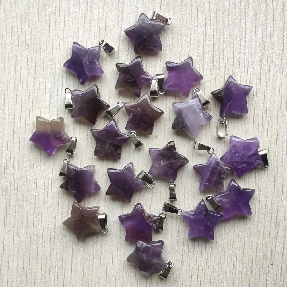 Wholesale 30pcs/lot good quality natural amethyst stone star shape pendants charms for jewelry Accessories making  free shipping