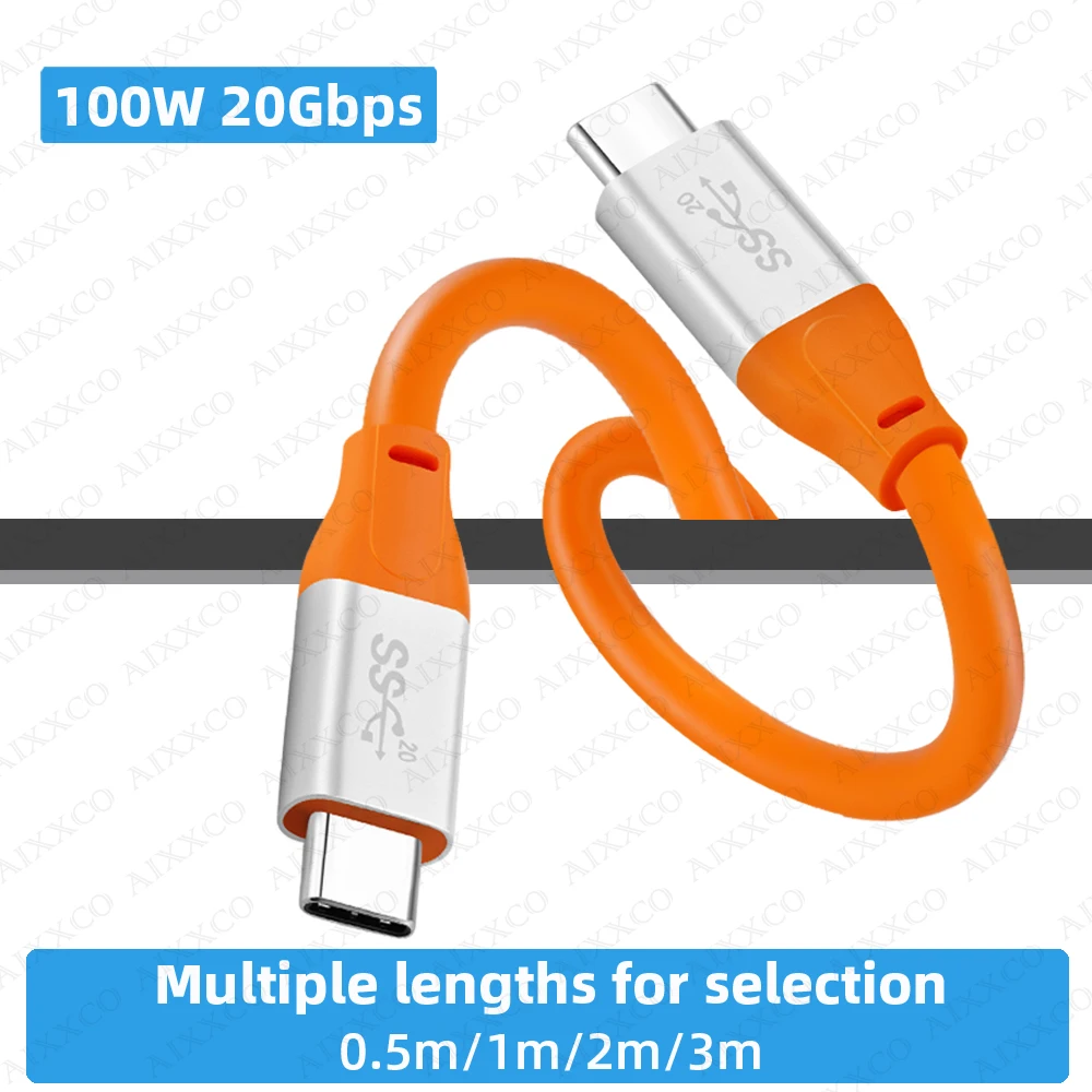 20Gbps USB C Cable PD100W Fast Charger Cord USB3.2 Gen 2 HD 4K@60Hz Video PVC for Laptop MacBook