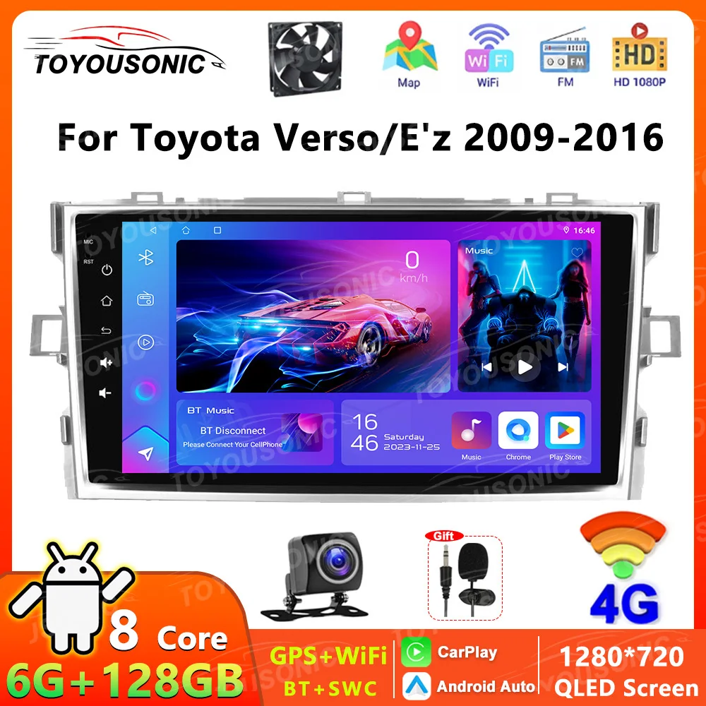 

TOYOUSONIC 2Din 4G Car Radio Android 14 Stereo For Toyota Verso R20 2009-2016 Multimedia Player GPS Navigation Head Unit Carplay