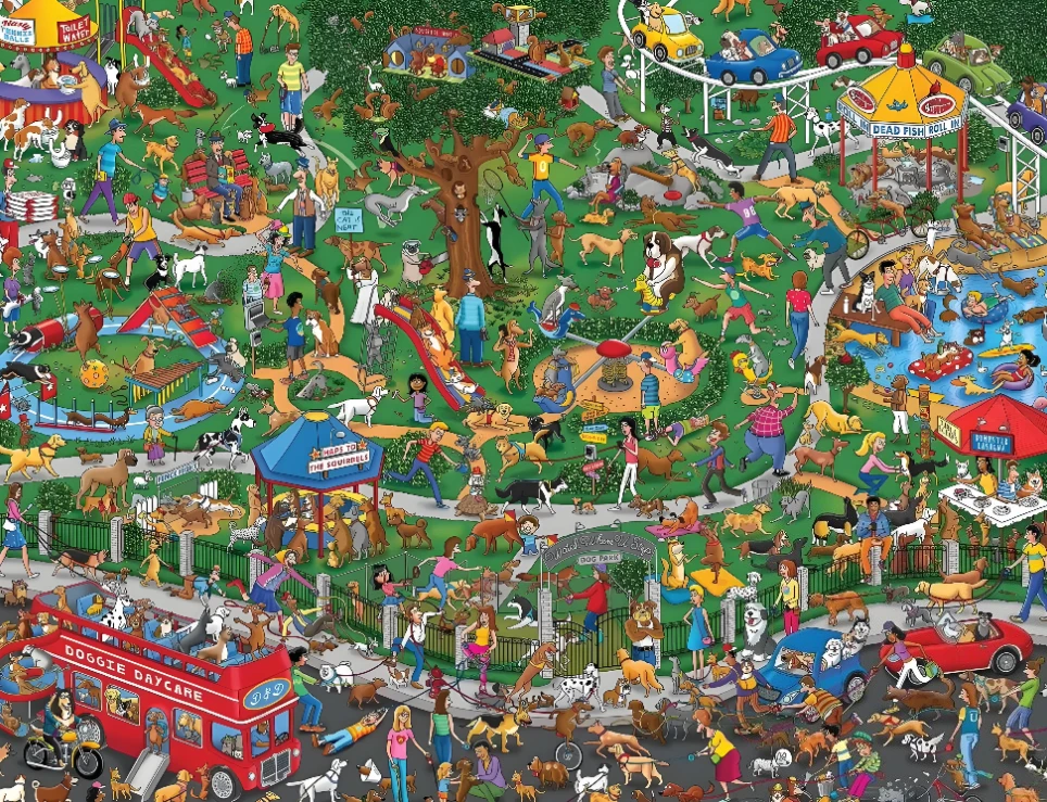 Dog Park 500/1000/1200/2000PCS Jigsaw Puzzles Challenging Family Activity Games for Gameroom Bedroom Livingroom Party Gift