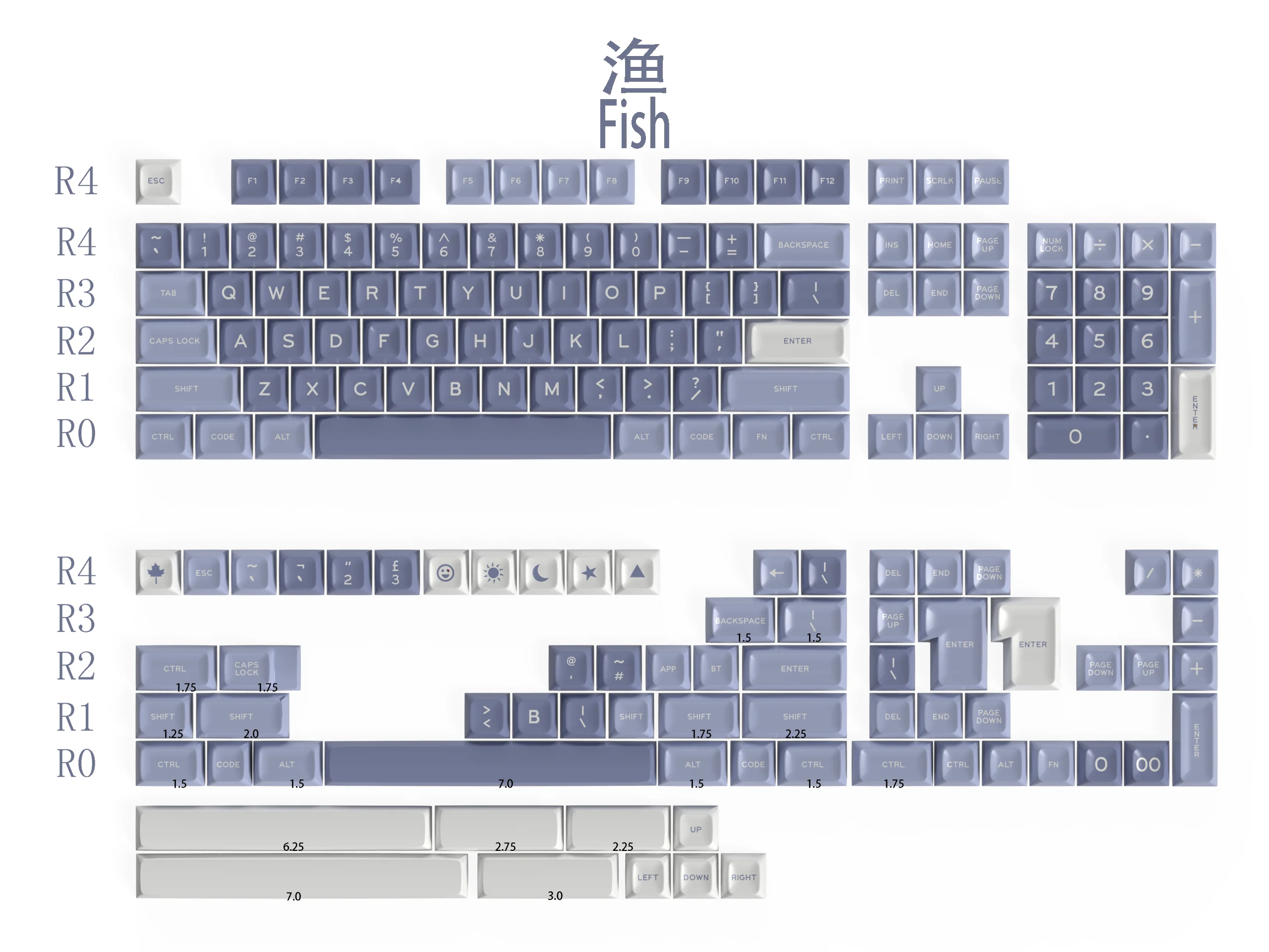 ตกปลา ABS 2 สีปั้นขนาดใหญ่ชุด keycaps SA ความสูง 172 คีย์เชอร์รี่เดิมความสูงปลา 173 keycaps