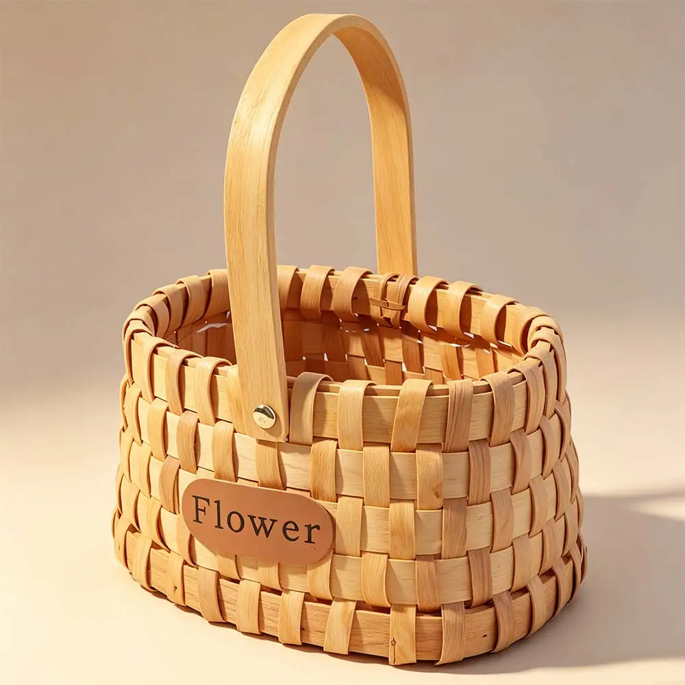 

Rustic Style Handwoven Flower Basket Handmade with Handle Organizer Basket Serving Basket Storage Basket Home Organizer