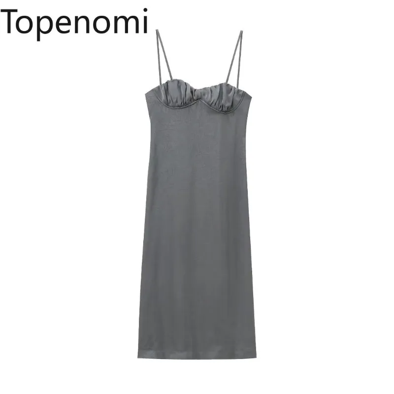 Topenomi Sexy Gray Spaghetti Strap Dress Women Fashion New Texture Tight Strapless Long Dresses Sleeveless Party Club Vestidos