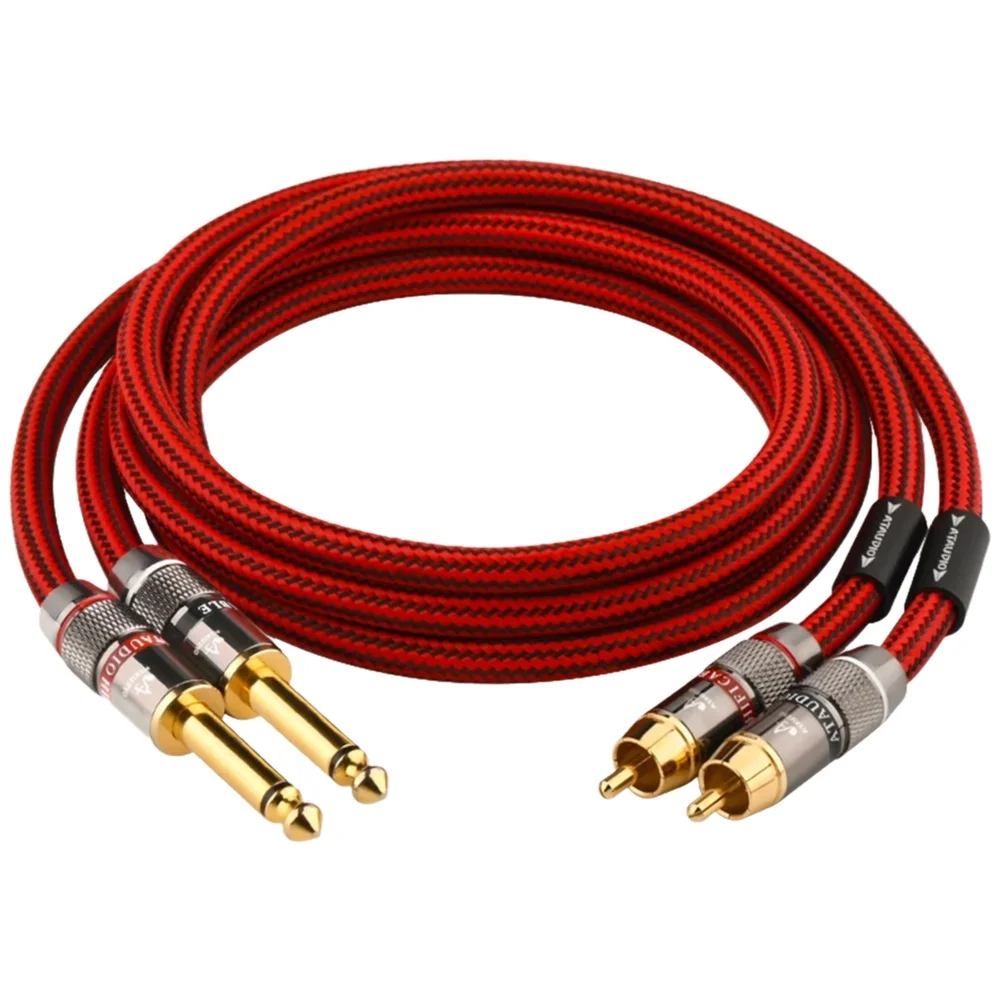 Kabel HiFi Dual 6.5 na 2RCA Wysokiej Jakości 6N OFC Jack TS 6.35mm na RCA Kabel Audio Interkonekcyjny do Miksera, Konsoli, Wzmacniacza — zdjęcie produktu 7