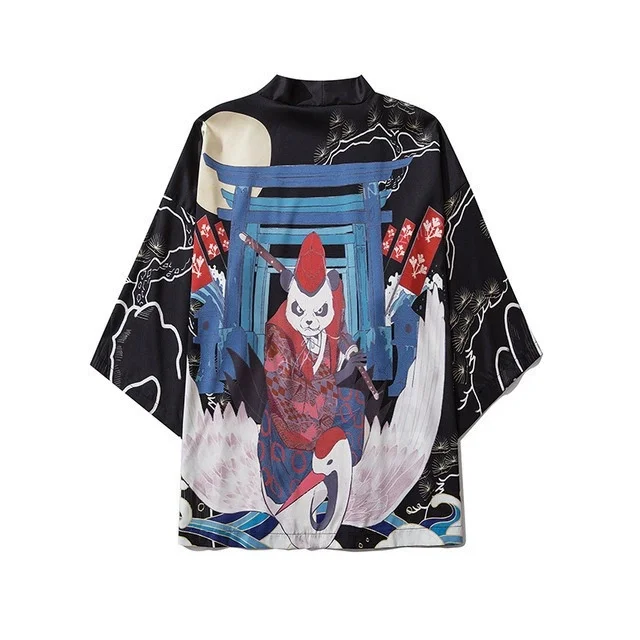

Loose Anime Cartoon Sle Kimono Robe ex Casual Sun Protection Outerwear Polyester Fabric Five-Quarter Sve Coat