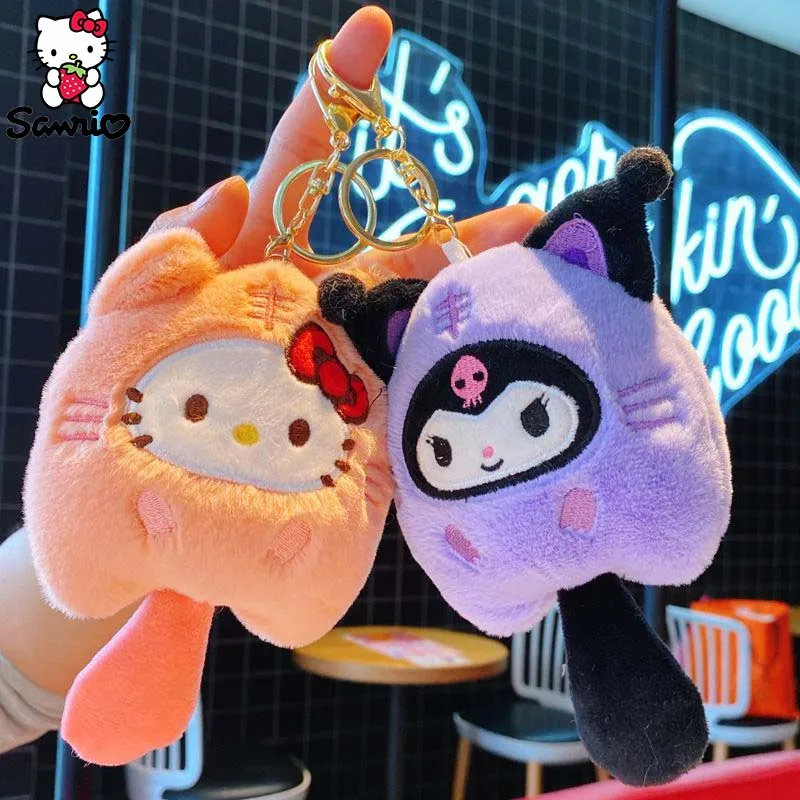 Atacado sanrio chaveiro acessórios de pelúcia kuromi chaveiro boneca cinnamoroll mochila pingente minha melodia peixe olá kitty plushie