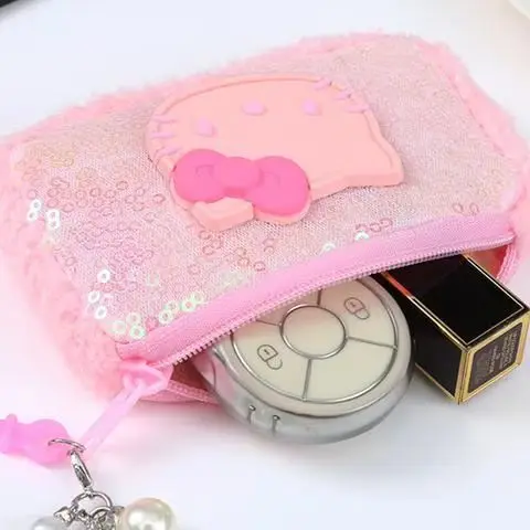 

Sanrio милый KT кошачий кошелек с блестками портативный кошелек для хранения губной помады и наушников жемчужная цепочка брелок кулон девчачьи подарки