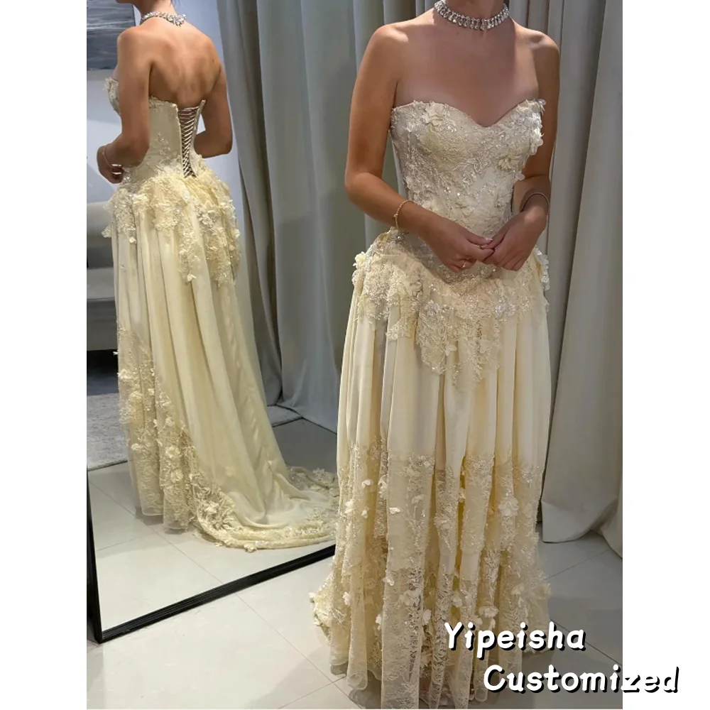 فستان حفلة موسيقية مطرز بالترتر الأصفر مخصص بدون حمالات بدون ظهر فيستدوس دي نوش بطول الأرض للسهرات الرسمية #1