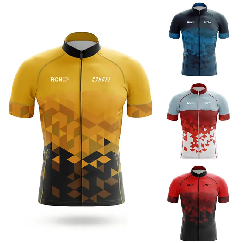 New Rvouei Team Cycling Jersey for Men, Short Sleeve Clothing, Breathable Quick Dry Cycle Jersey, Black, High Quality,Summer