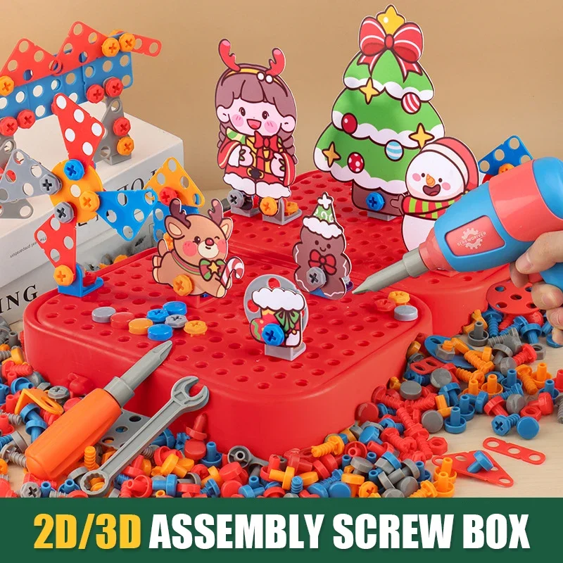 DIY Assembling Power Screwdriver Xmas Toy Kit Pretend Repair Toolbox Creative Games Educational Toys for Kids Christmas Gifts