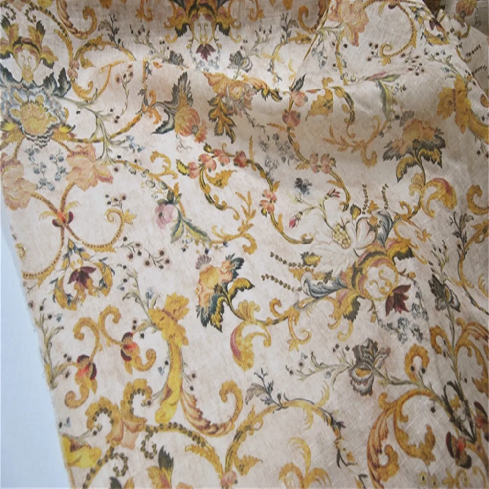 Vintage Trendy French Style Silk Linen Fabric Hemp Flowers Shiny Woven Mulberry for Men Women Dress Cloth Kimono