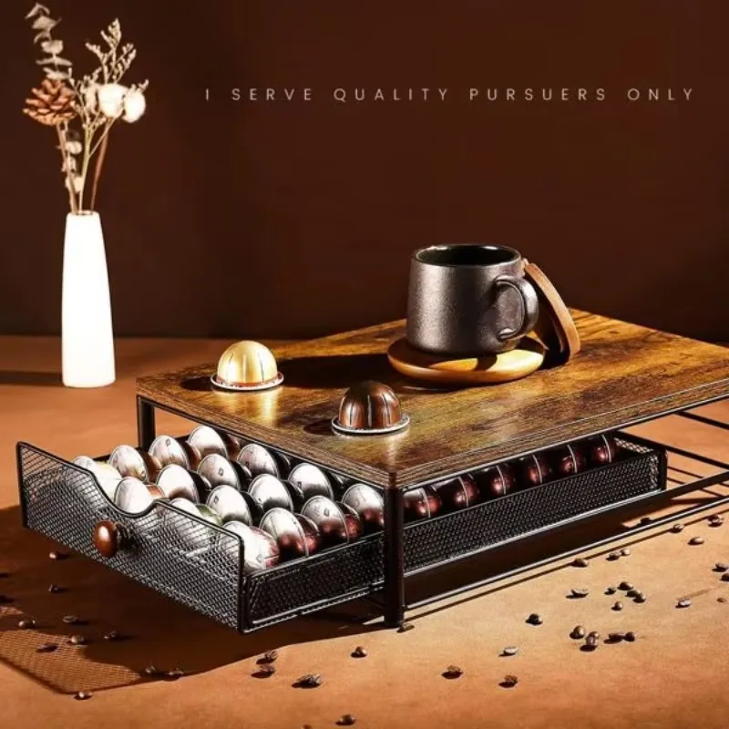 Space Saving Storage Coffee Machine Drawer Countertop Shelf Sliding Basket Kitchen Restaurant Bean Holder