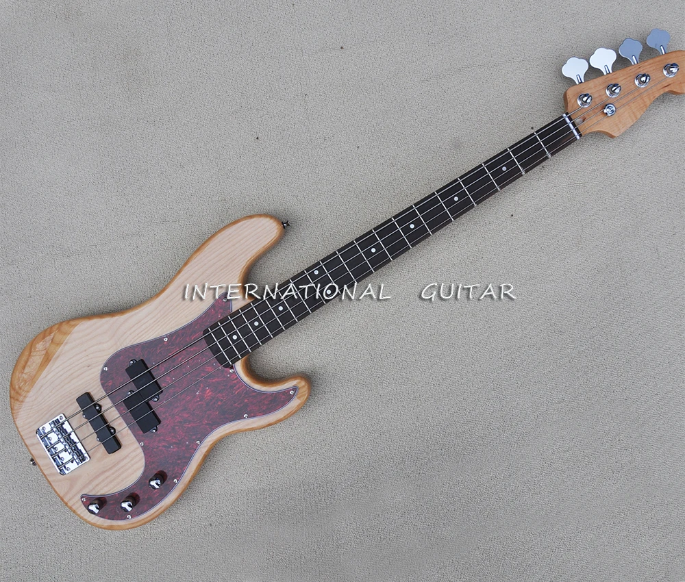 Natural Wood Color 4 Strings Ash Electric Bass Guitar with Rosewood Fretboard,20 Frets,Customizable