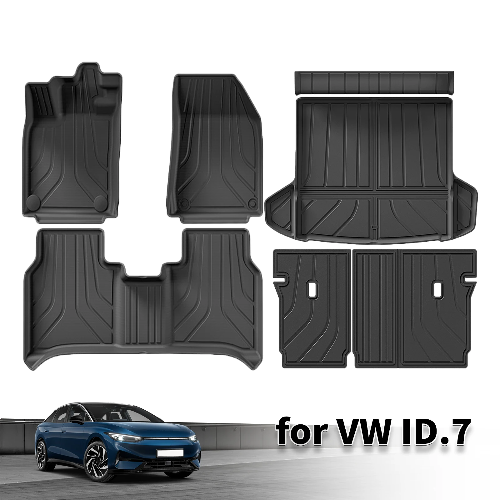 Водонепроницаемые 3D-коврики из TPE для пола и багажника для VW ID.7 (2024, 2025, 2026), идеально подходящие, без запаха, аксессуары для автомобиля