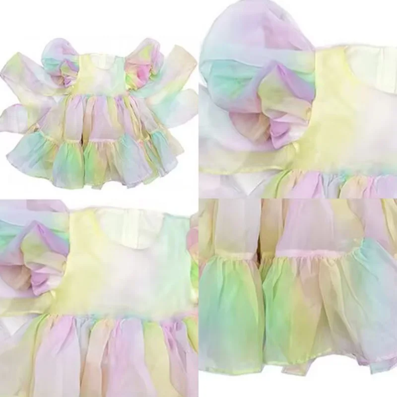 Girls Birthday Dress Sweet Rainbow Tie-Dye Puff Sleeve Princess Dress Baby Toddler Kids Exquisite Fantasy Dress Lovely Tutu 1-6Y