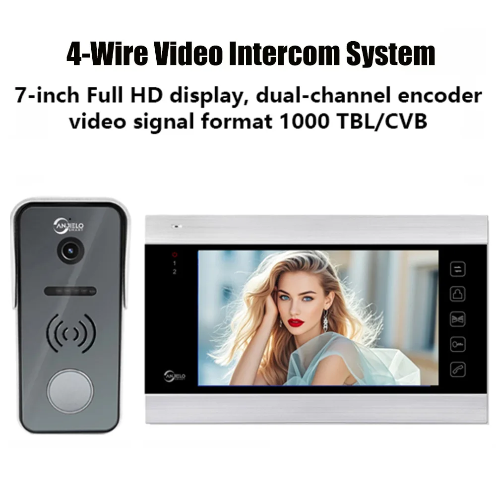 

7-дюймовая система видеодомофона с цветным экраном и функцией ночного видения, металлический дверной звонок IP65, угол обзора 148 градусов