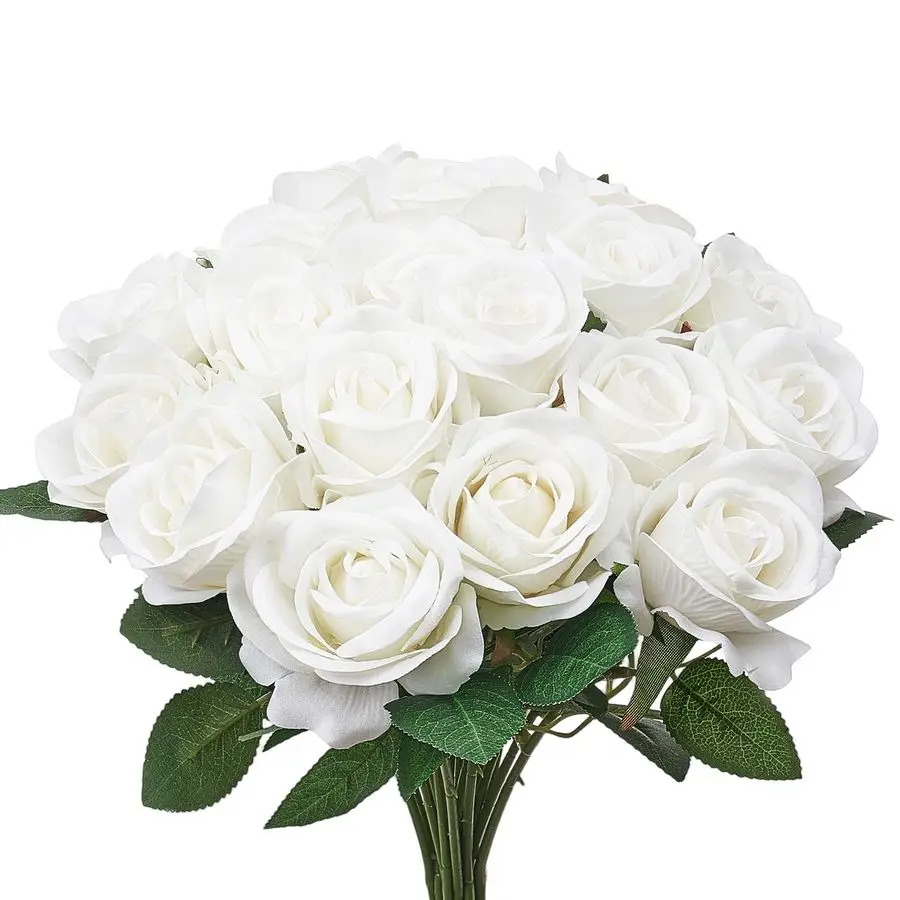 

Artificial Flowers, 120 pcs Real Looking White Foam Fake Roses Bulk, White Faux Bridal Shower with Stems for DIY Wedding Bouquet
