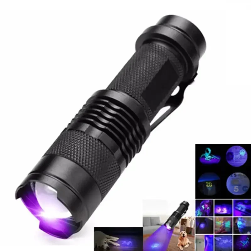 

LED Portable Flashlight 395nm Black Light Wavelength Violet Flashlight Pet Urine Scorpion Feminine Hygiene Detector Torch Mre
