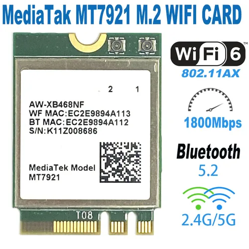 Wi-Fi 6 MT7921 MT7921 1800M Bluetooth 5,2 tarjeta de red wifi inalámbrica para escritorio/portátil compatible con windows10 win11