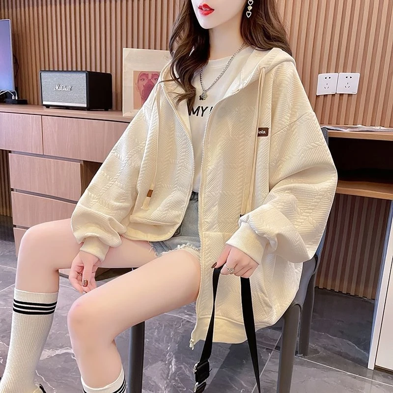 Spring and Autumn with Zipper Woman Hooded Tops Essential Matching Y2k Vintage 90s Kpop Aesthetic Hoodies Sweatshirt for Women