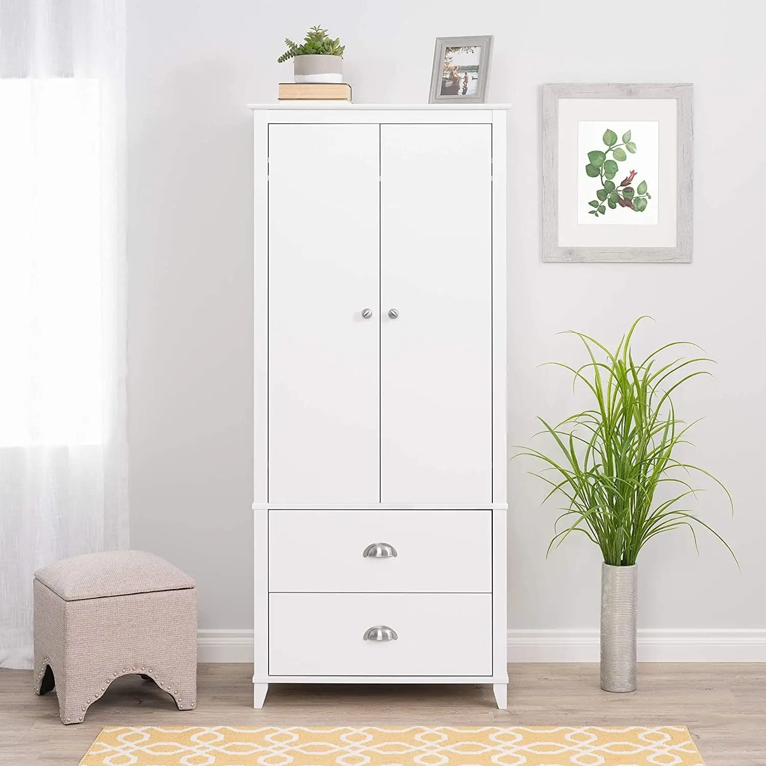 خزانة ملابس خشبية ببابين مع رف وحاجز تعليق وحدة خزائن تخزين الملابس الحديثة لأثاث غرف النوم #1