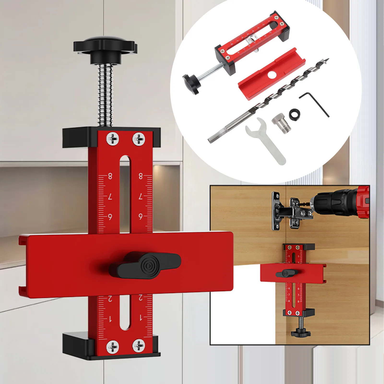 Cabinet Door Mounting Jig Installation Positioner Clamp 2 in 1 Accurate Quick Position Hole Opening Tool Aluminium Alloy