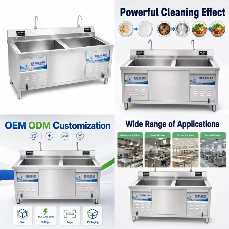 Commercial Ultrasonic Dishwasher Waterproof Panel Smart Control Dry Burn Protection Heavy Duty Cleaner for Restaurant Kitchen