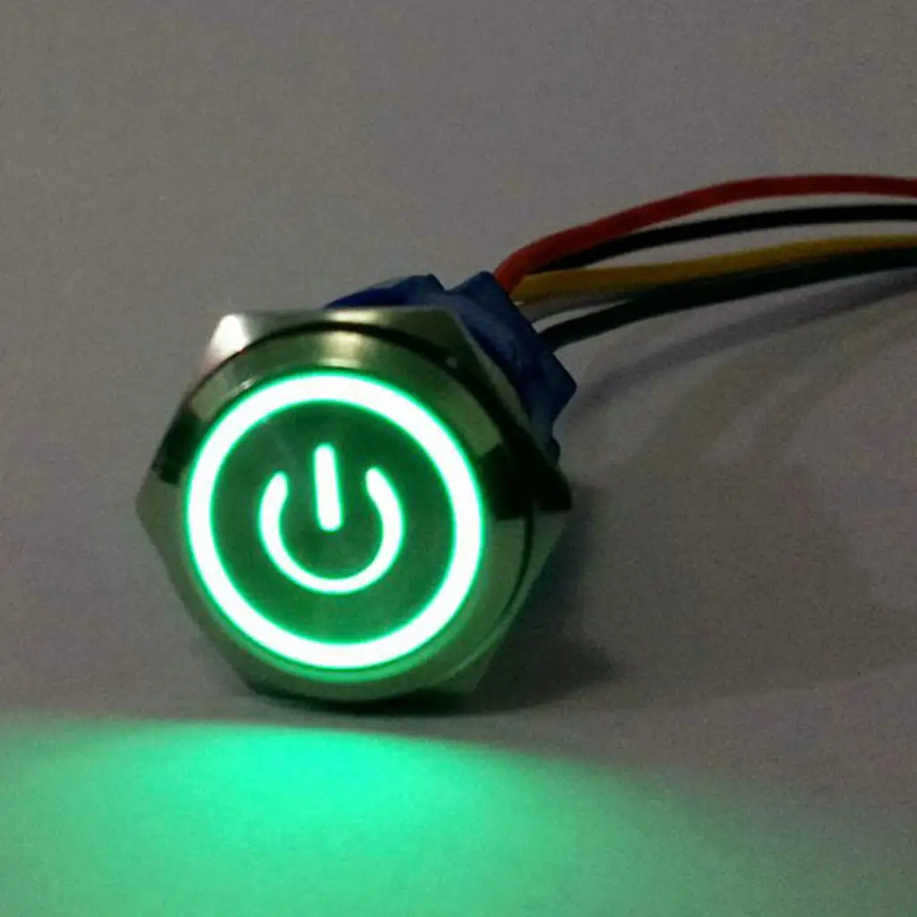 Waterproof Push Button Switch 220V Metal Self-locking Green LED Toggle Switch for Machine Control Panel