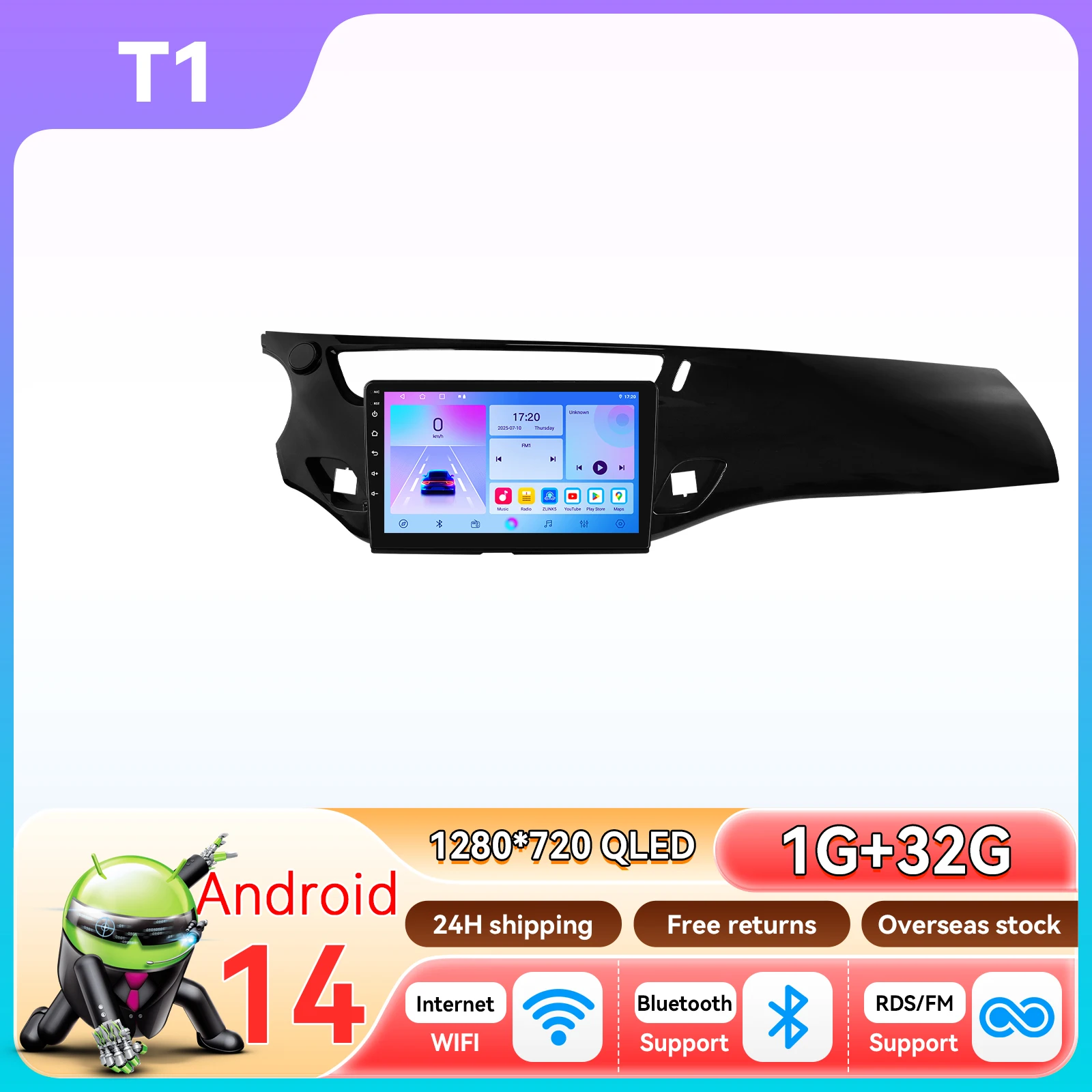 Hizpo autoradio met Carplay, Android 14, navigatie, GPS, multimediaspeler, stereo, 4G Wifi, 2din, 2Din, intelligente autoradio voor Citroen C3 DS3 2010 - 2016