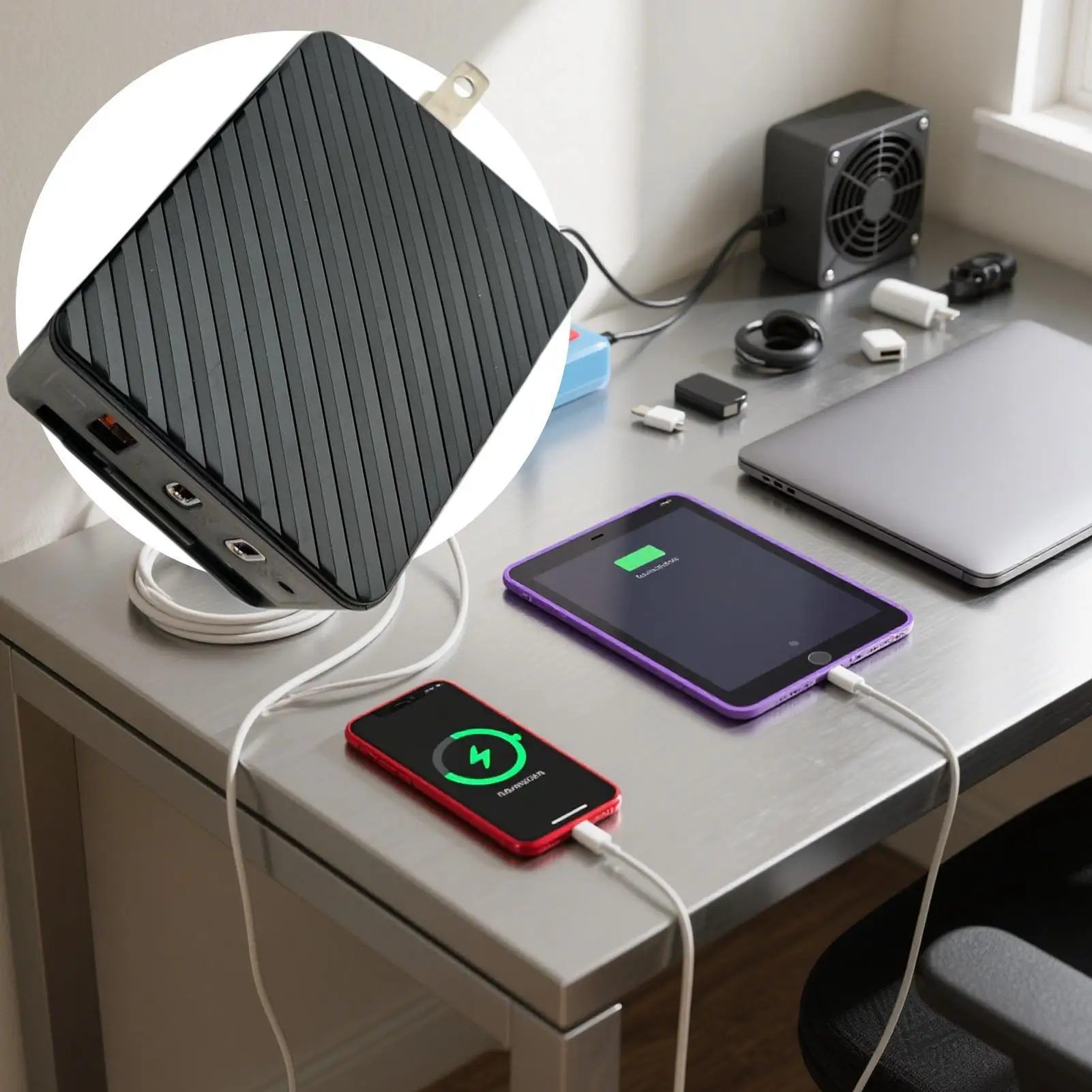 كتلة شحن USB متعددة المنافذ من النوع C شحن الأجهزة الإلكترونية الاستهلاكية لمكاتب الحائط والكمبيوتر المحمول والمنزل والسيارة الخارجية