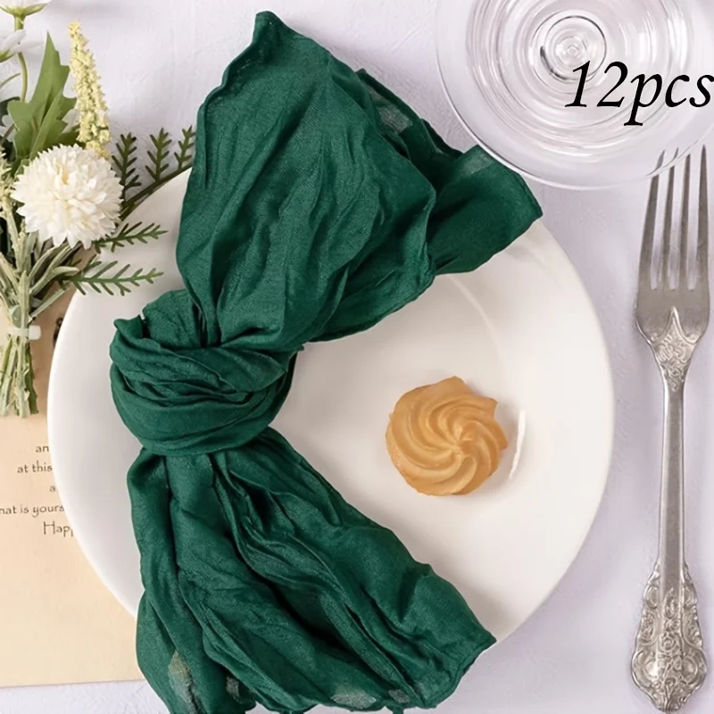 6/12/18Pcs Solid Color Crinkle Fabric Napkins Boho Style Napkins Wedding Home Decor Napkins