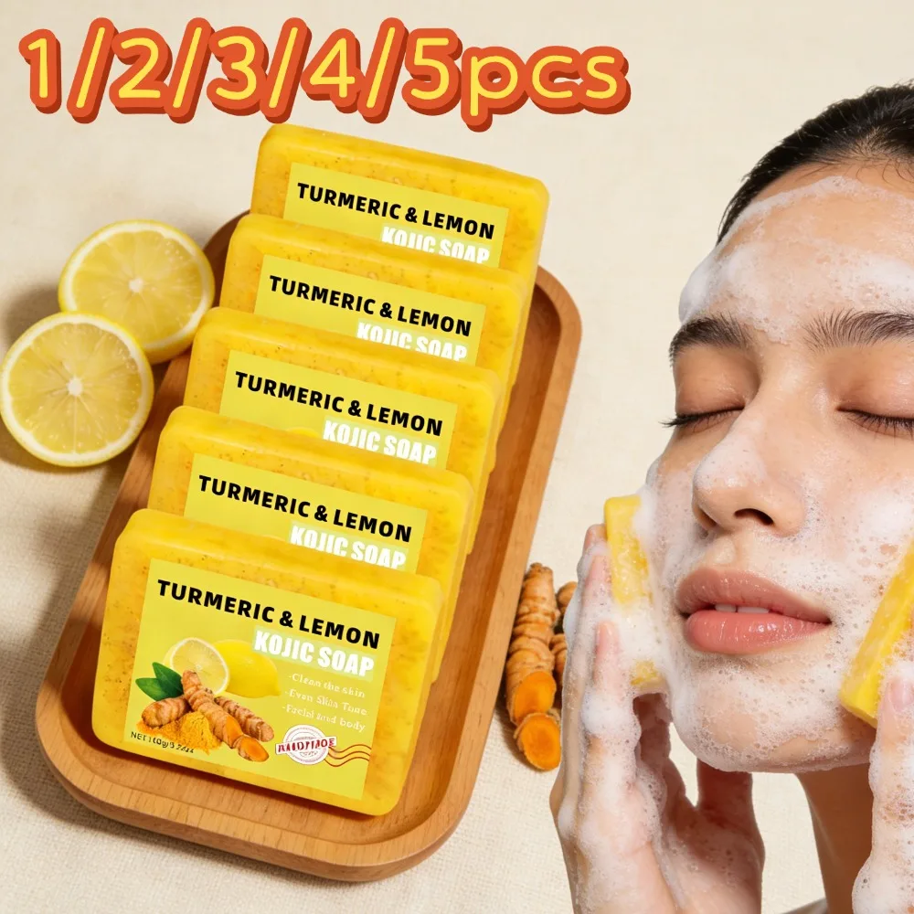 

1/2/3/4/5pcs Lemon Turmeric Kojic Acid Soap Deeply Cleansing Rejuvenating Exfoliating Even Skin Tone Handmade Soap