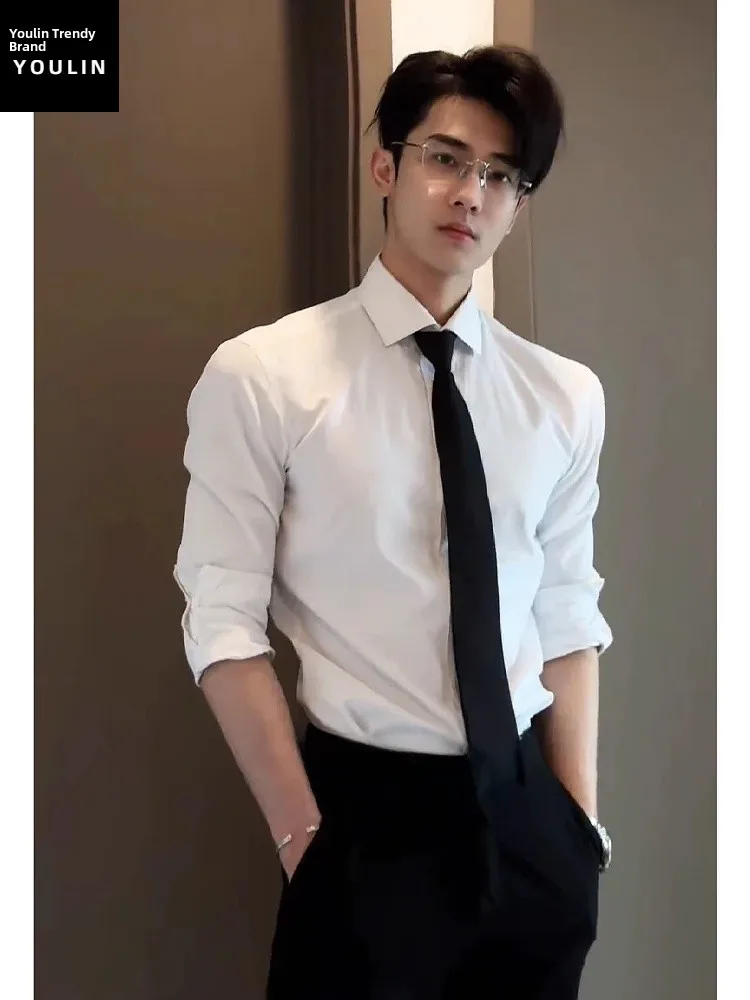 

Briti Sle Long Sve White irt Men's High-End Faion Inner Wear Korean Sle Neapolitan irt Suit Casual Youth Trend