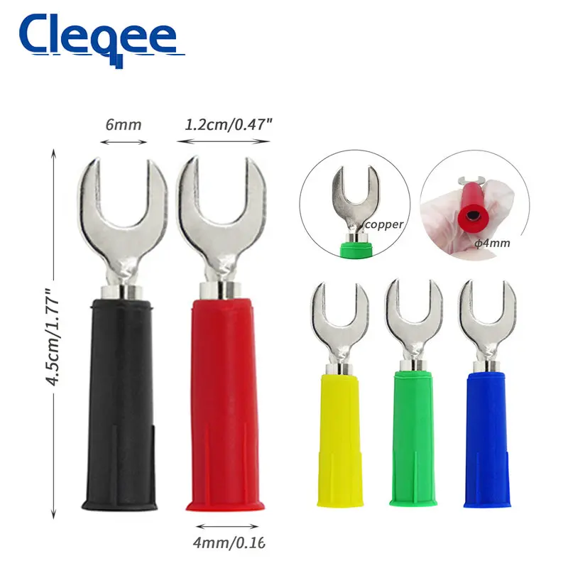 Cleqee P4002 5Colors 6mm Insert Spade Plug with 4mm Socket U Type and Y Type Harpoon Compatiable with 4mm Banana Plug