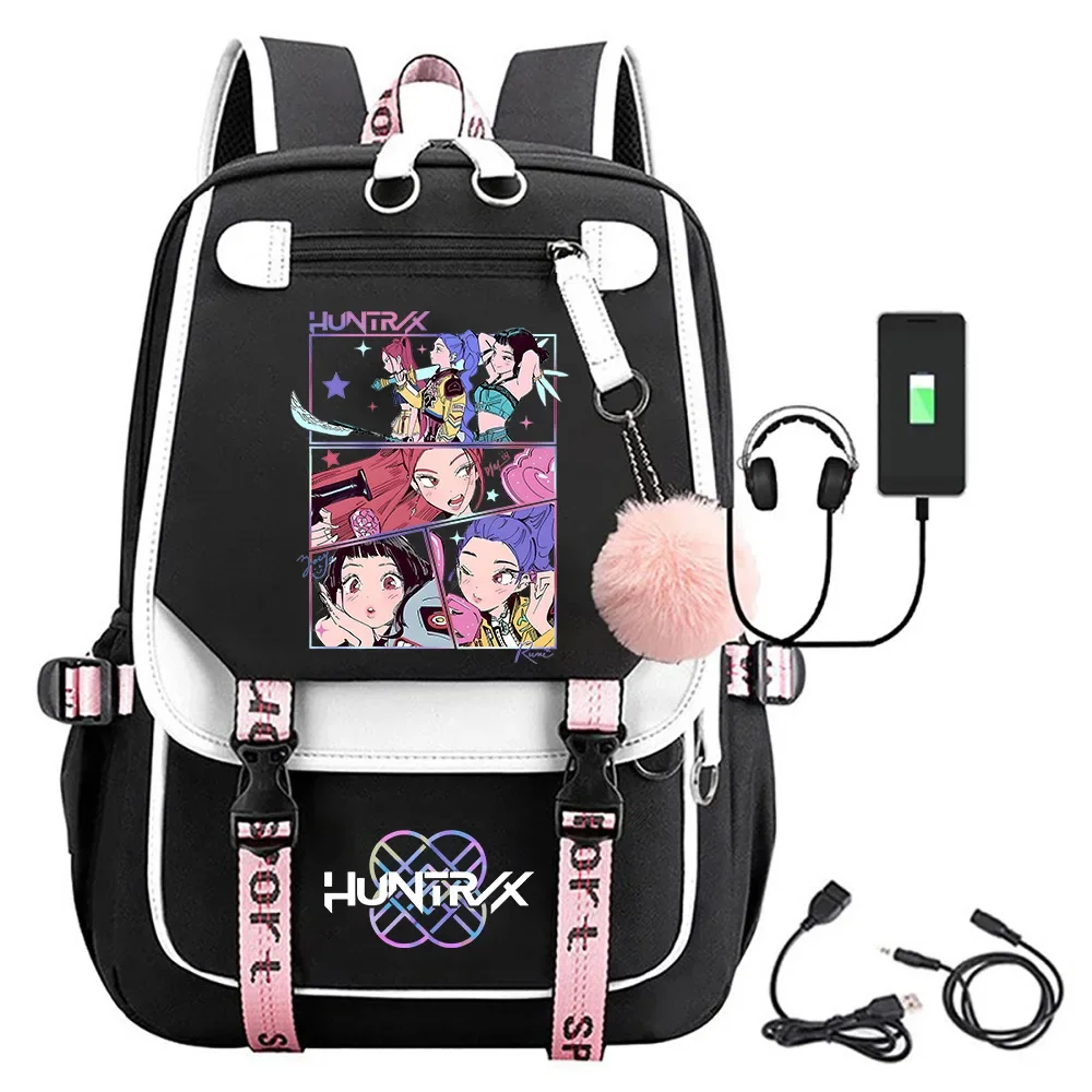 Huntrix Backpack Movie Print Backpacks for Girl Boy Laptop Usb Port Bag Students Schoolbag Cosplay Costume Accessories