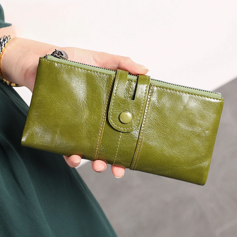 Vintage genuine leather ladies' purse Korean version trendy handbag for women, top-grade cowhide RFID simple long-style purse