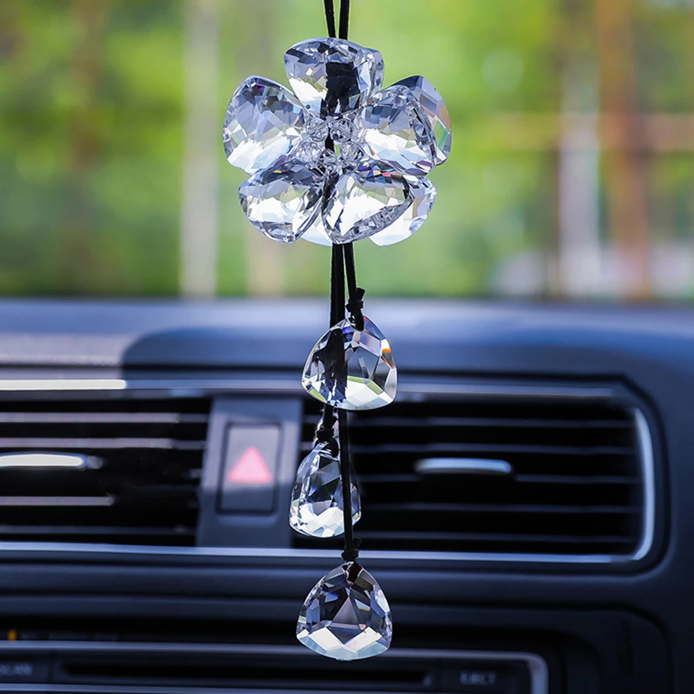 

Car Five-Leaf Clover Crystal Flower Pendant Home Decoration Shiny Pendant Charm for Tree Curtains Chandeliers Christmas