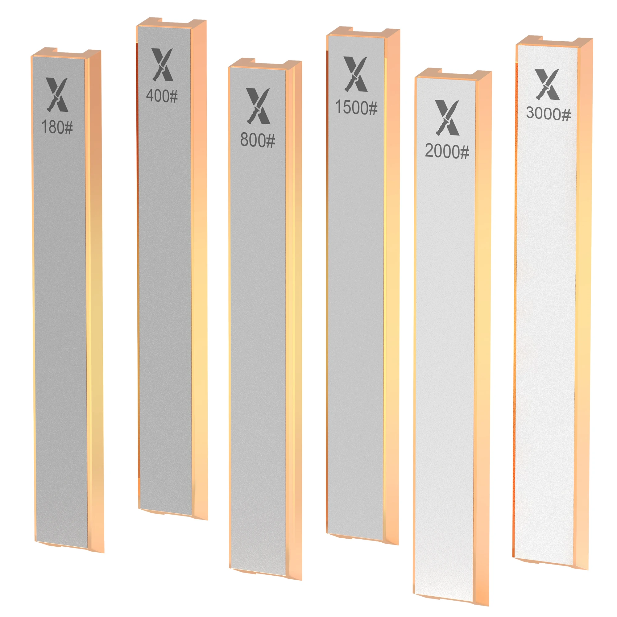 Jeu de 6 pierres à aiguiser les couteaux en diamant avec Base en aluminium 6.2 × 0.9 ", Kit de plaques diamantées pour système d'affûtage de type XARILK