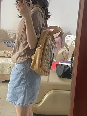 2024 Sweet Autumn Transparent Backpacks For Women High-capacity Cute PU Shoulder Bags Clear Bolsa Mujer Сумка