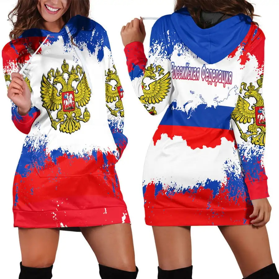 Russia Flag 3d Women Hoodie Dress Custom Name Retro Harajuku 3d Printed Flag Pullover Casual Sexy Women Hoodie Dress