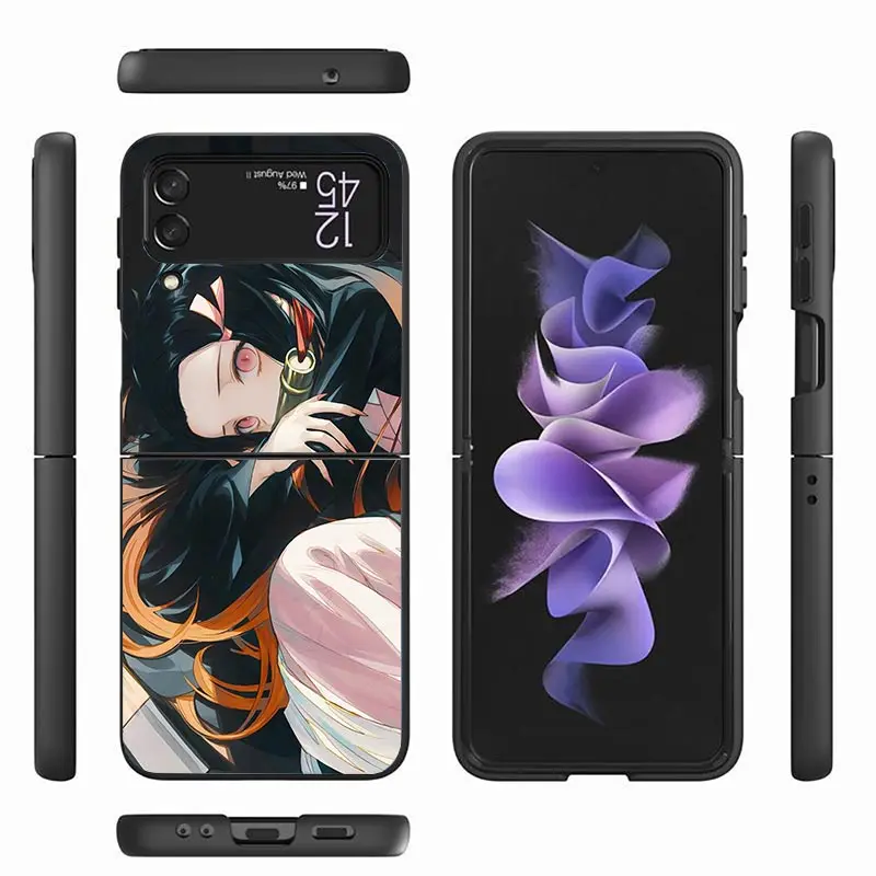 Demon Slayer Kamado Nezuko Z klapką 4 Z klapki 4 Phnoe etui na Samsung Z klapką 3 5 5G czarna twarda skorupa Galaxy ZFlip3 ZFlip4 ZFlip5