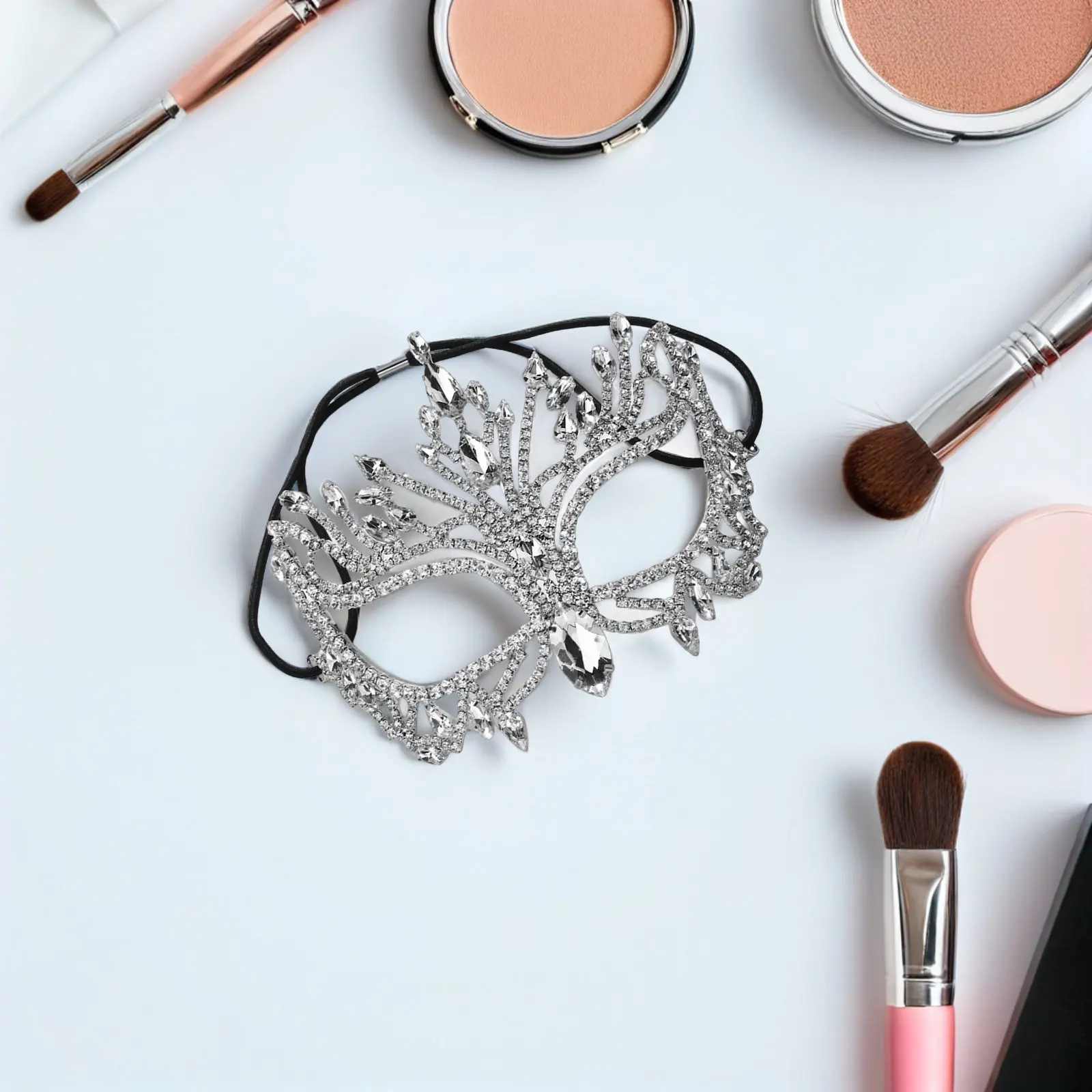 Women Masquerade Mask Rhinestone Half Face Silver Shiny Metal Party Mask for Evening Ball Wedding Festival Carnival Prom Bar