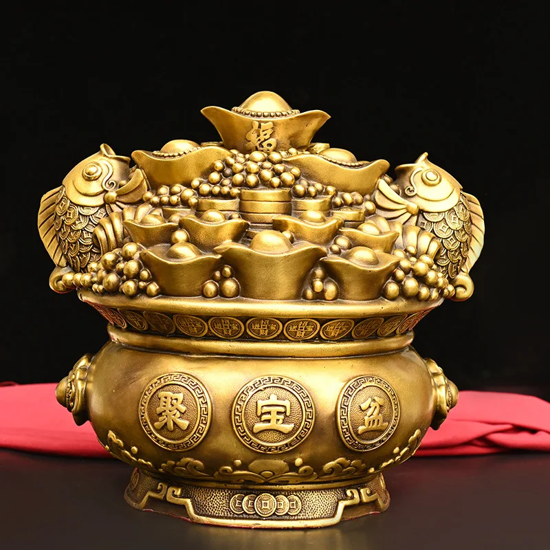 Brass Pisces Treasure Bowl Gold Ingot Home Office Desktop Decoration Ornament