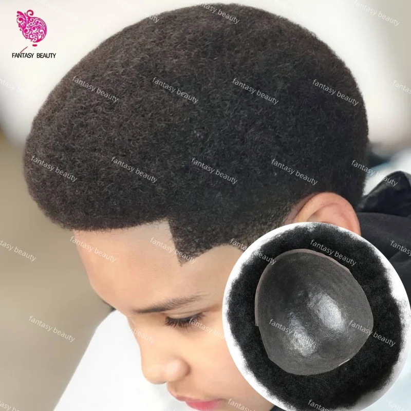 

6mm Afro Curly Black Brown Human Hair #1b10 #1b30 Gray Men's Capillary Prosthesis Wig Durable Full PU 0.1mm Injection Men Touppe