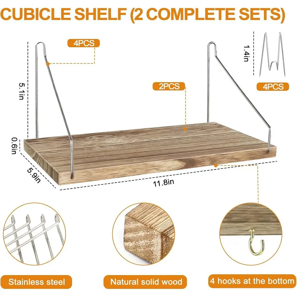 عبوتان من رف الحائط المقصور مع خطافات - منظم خشبي 11.8 بوصة لجدران مكعبات القماش، وإكسسوارات المكتب المعلقة والديكور للنساء #3